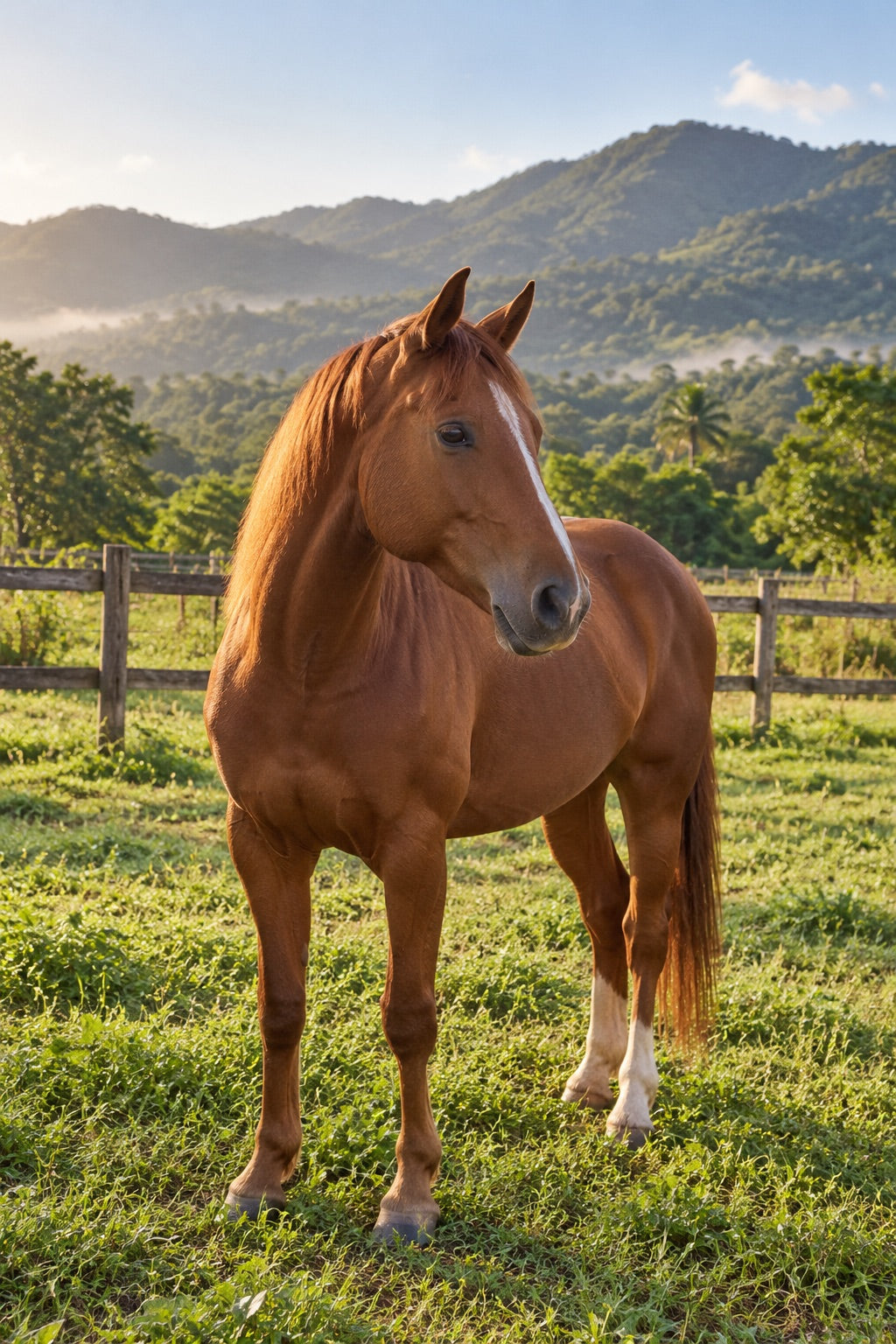 Imagen conceptual de un caballo en un sendero verde